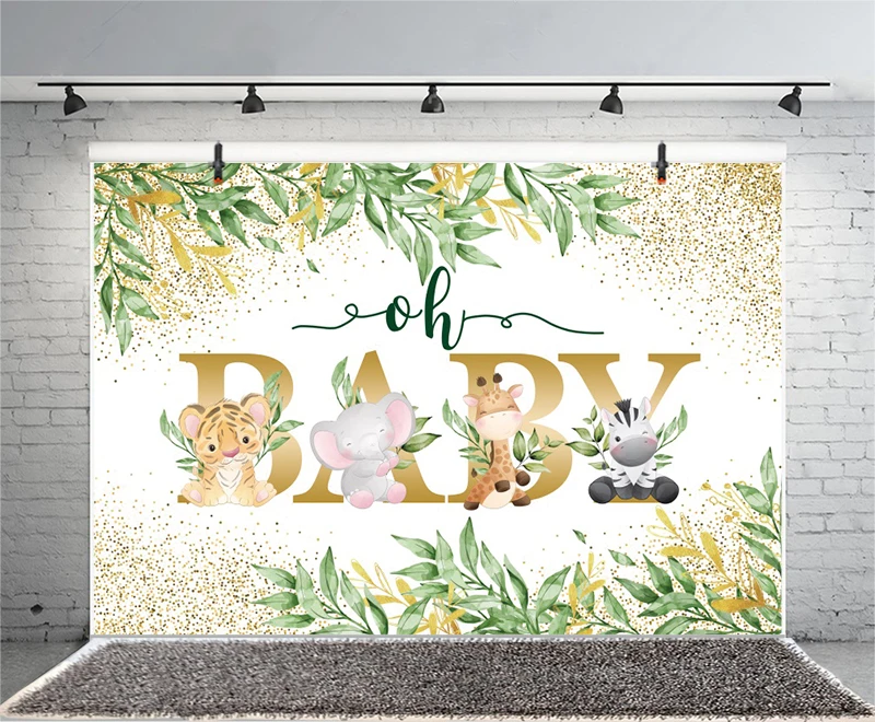 Oh bebé foto telón de fondo feliz cumpleaños fiesta Baby Shower hojas jungla Animal salvaje fotografía fondo cabina decoración Banner