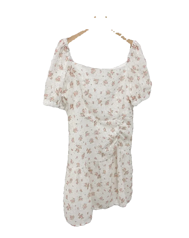 Floral Print Puff Sve Dr A-Line  Skirt Slimming Gathered Waist Summer Commute Sle ort Sve Square Ne Polyes...