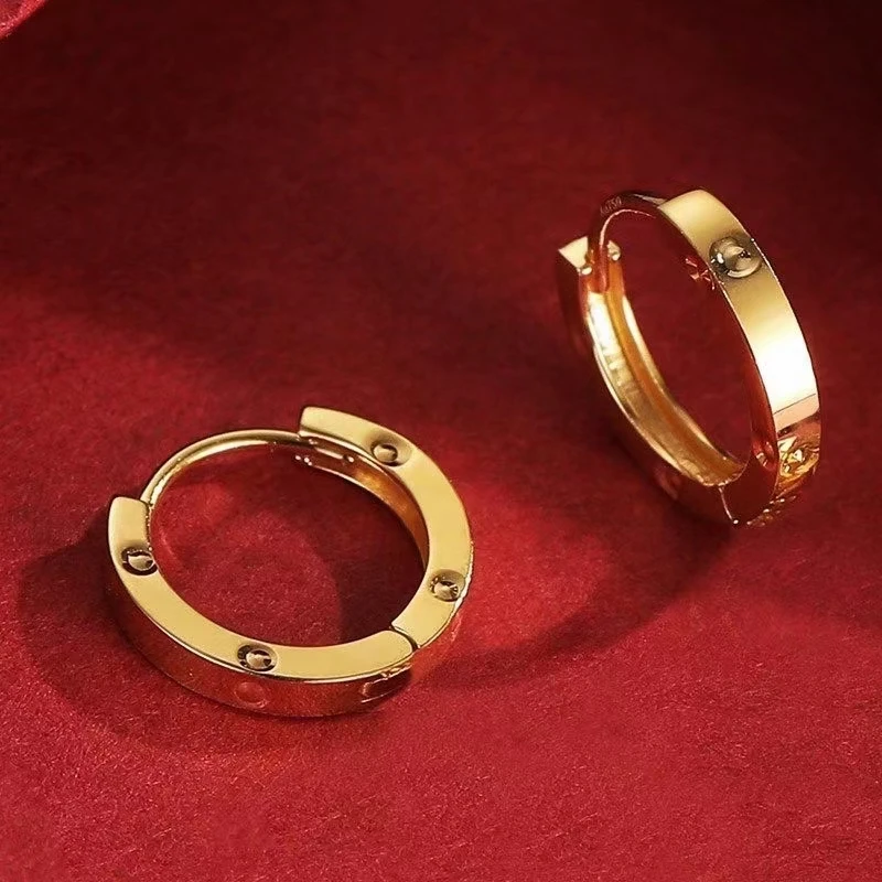 

18K Solid Gold Earrings Au750 Huggie Earrings Yellow Gold 18K Trendy for Bridal Wedding and Party for Women Round Hoop Earring