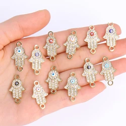 10Pcs Fashion Hand of Fatima Evil Eye Alloy Charms Bracelet Connectors Lucky Jewelry Making Handmade Findings Crafts Mixed Color