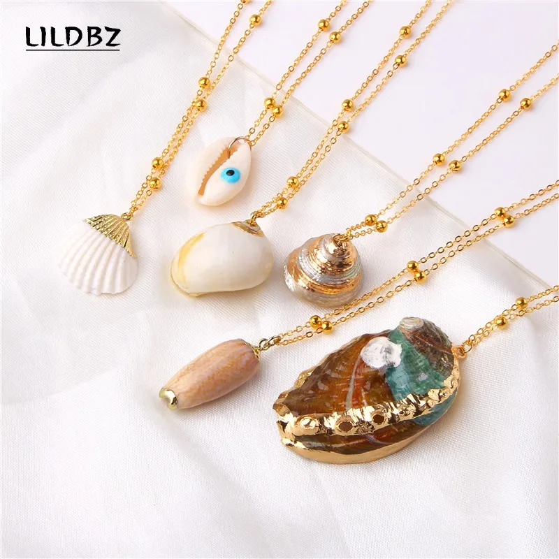 Boho Conch Shell Necklace Sea Beach Shell Chain Pendant Necklace For Women Collier Femme Shell Cowrie Summer Jewelry Bohemian