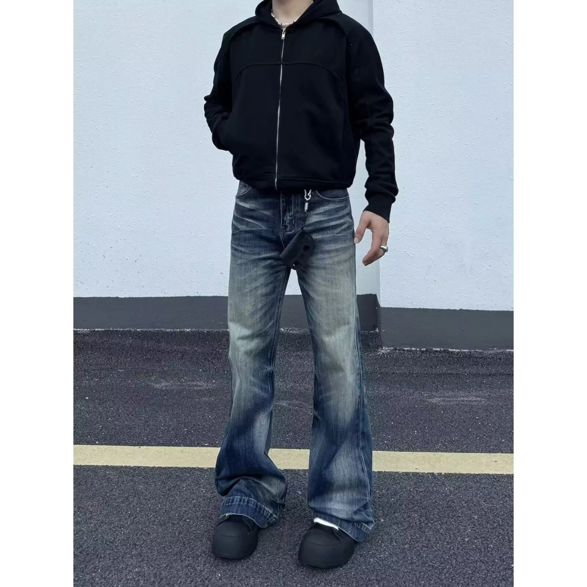 Calças Jeans sex de Perna Larga, Corte Reto, Crimento Total, Estilo Americano Retrô, Azul do, Tamanhos andes, Te...
