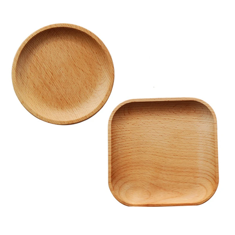 Leeseph Wood Serving Plate, Wood Square & Round Serving Tray, Fruit Dessert Cake Snack Candy Platter Wooden Bowls