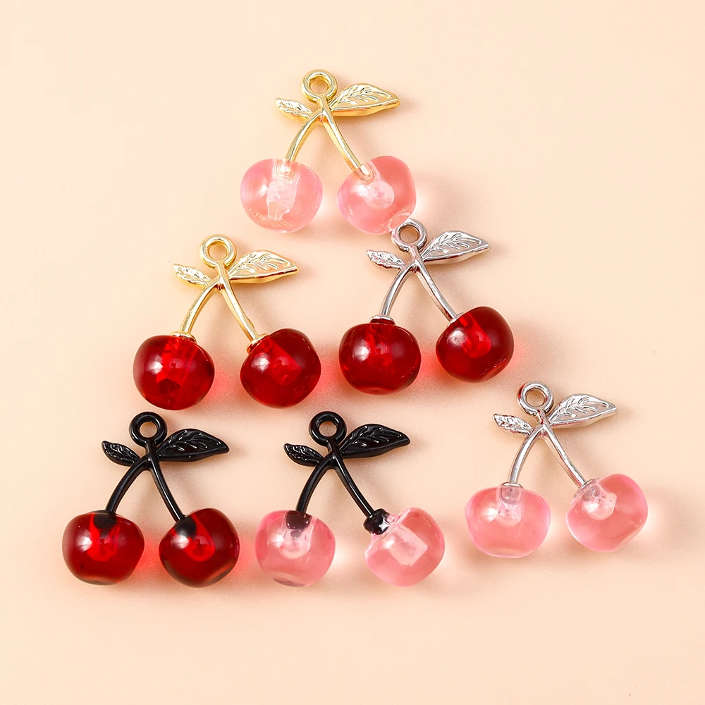 Leslie 5 Stück neue hübsche Kristall-Kirsch-Charms für die Herstellung handgefertigter DIY süßer Kirsch-Anhänger Schmuck Halskette Ohrringe Zubehör – Detail 1