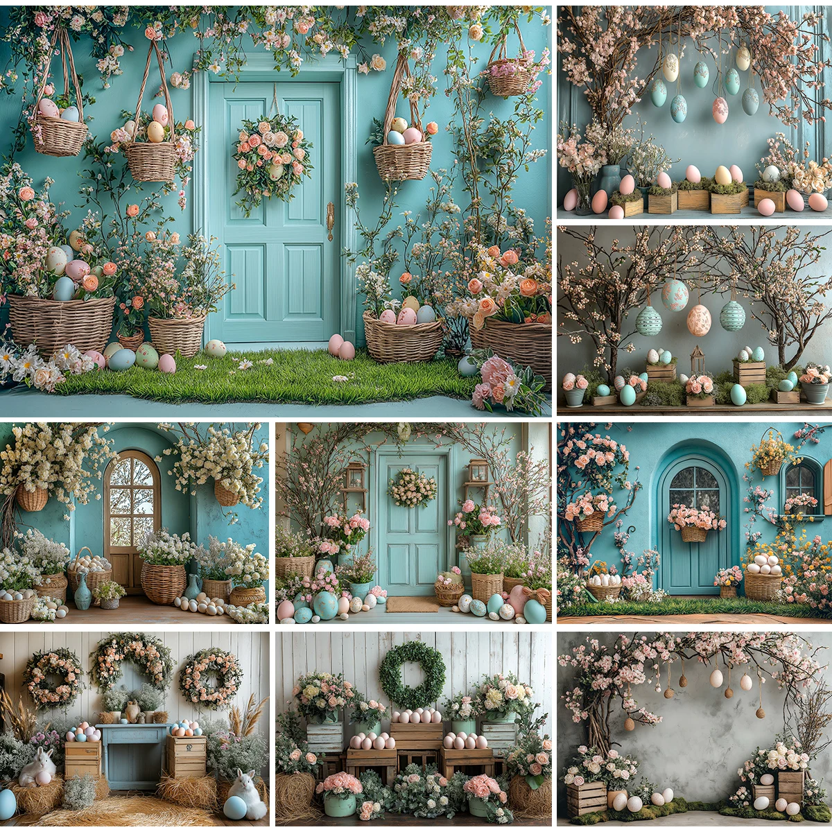 

Фон для коттеджа с пасхальным яйцом, детские фотографии, детские фотосессии, кролики, растения, окна, фоны