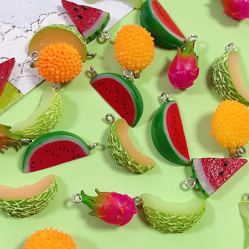 10/12 stücke Wassermelone Hami Melone Avocado Obst Charms PVC Sommer Lebensmittel Anhänger Zubehör DIY Nette Ohrring Halskette Schmuck Machen