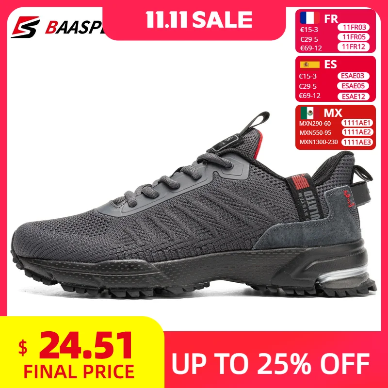 

Baasploa мужские кроссовки модные новые размеры 41-50 мужские кроссовки с дышащей сеткой уличная прогулочная спортивная обувь для мужчин плюс