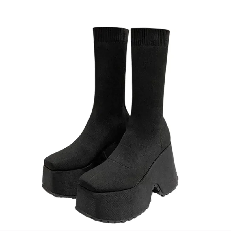 Botines de plataforma de tacón superalto para mujer, zapatos clásicos de punta redonda, elegantes, antideslizantes para caminar, Invierno
