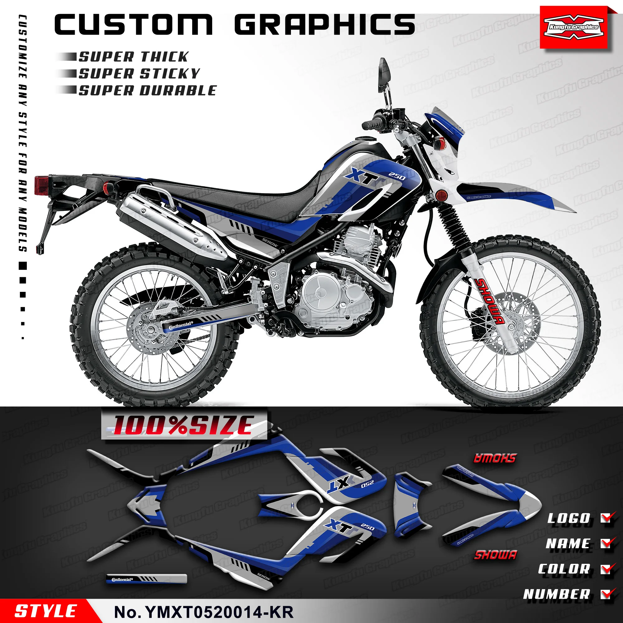 KUNGFU GRAPHICS Sticker Sheet Vinyl Graphics for Yamaha Serow XT250 XT 250 2005-2020,Rebuild Kit, YMXT0520014-KR