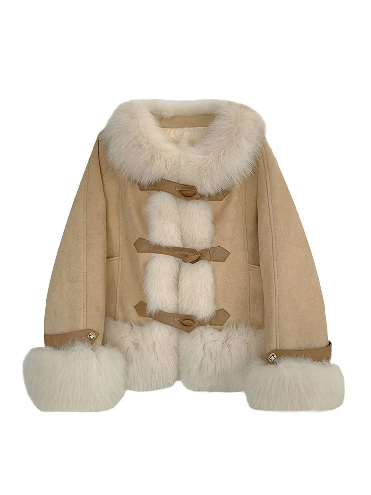 

Женская зимняя куртка из замши с меховым воротником, утепленная, теплая, модная, с длинными рукавами, на пуговицах