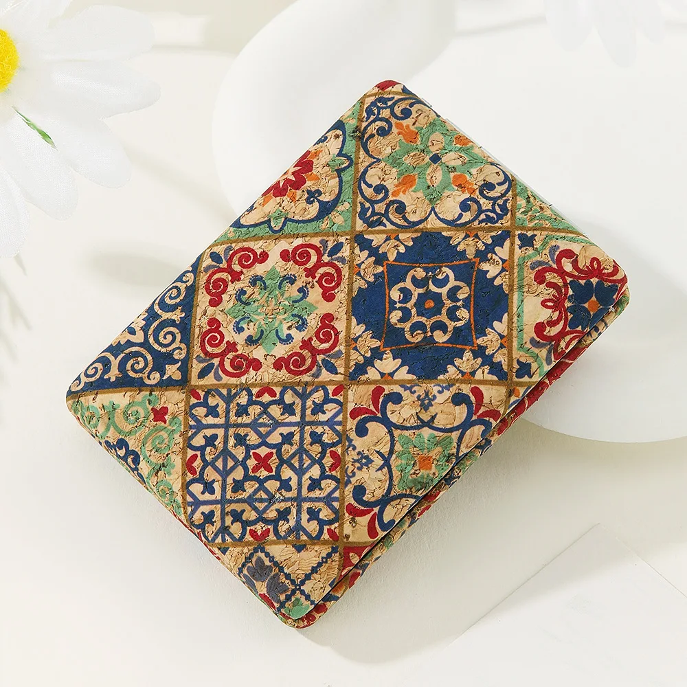 Round Vintage Pattern Cork Makeup Mirror Mini Pocket Mirror Portable Travel for Women Girls Folding Double Sided Cosmetic Mirror