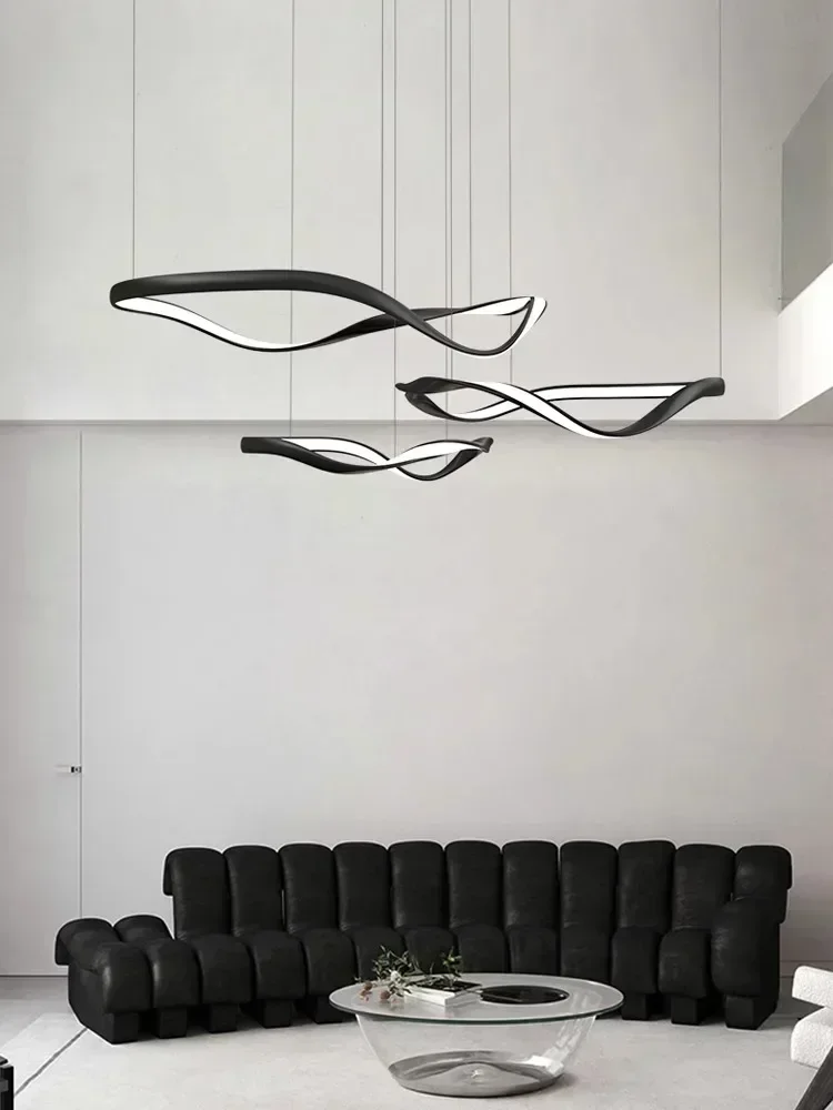 Imagem -02 - Modern Minimalista Anel Led Iluminação Chandelier Sala de Estar e Jantar Black Pendant Lights Home Decor Pendurado Lâmpadas Lustre Luminária