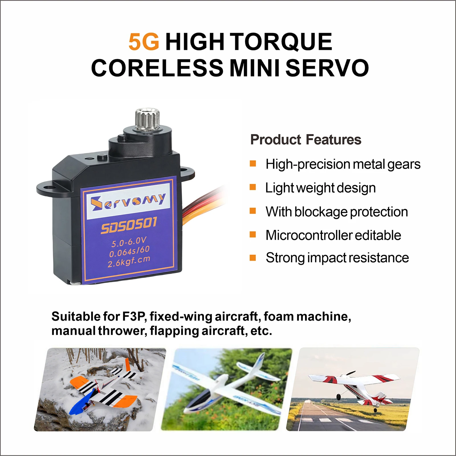 5G Coreless Metal Gear Digital Miniature Small Servo for F3P Fixed-Wing Aircraft Foam Machine Flapping Aircraft - Compact High-T