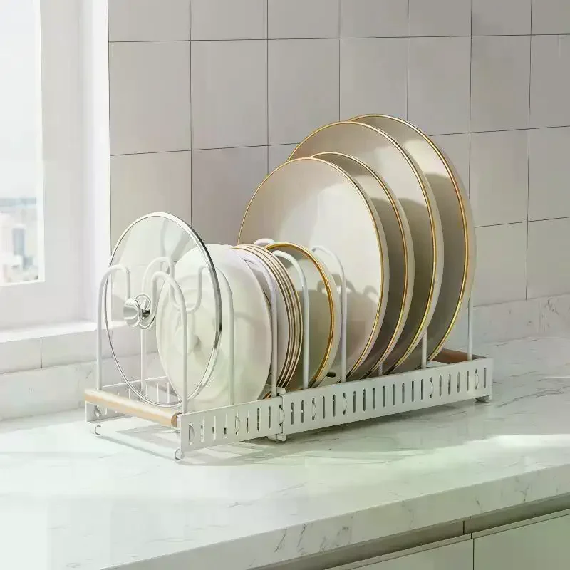 Expandable Pots and Pans Organizer Rack Adjustable Rustproof Kitchen Cookware Holder for Pantry Cabinet Organization