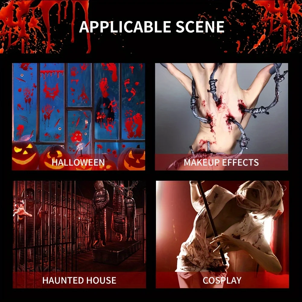 طقم مكياج دم مزيف للهالوين مكون من قطعتين - رذاذ دم مزيف 1.76 أونصة + دم نازف 1.76 أونصة، خاص واقعي وقابل للغسل