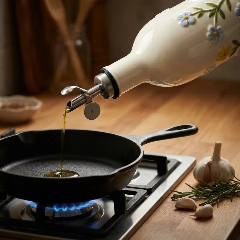 Nordic Embossed Wildflower Ceramic Oil Bottle Simple Olive Oil Dispenser Soy Sauce Vinegar Storage Jars Kitchen Decorations