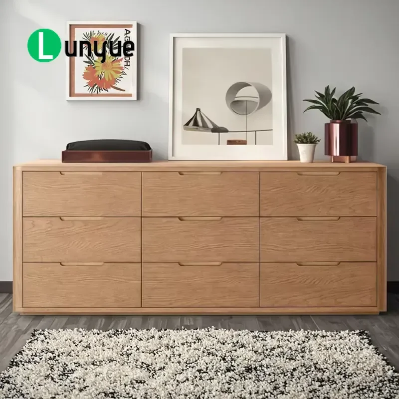 Modern Oak Wood Dresser with 9 Drawers Simple Bedroom Furniture Storage Cabinet Nightstand for Home Office ODM Design