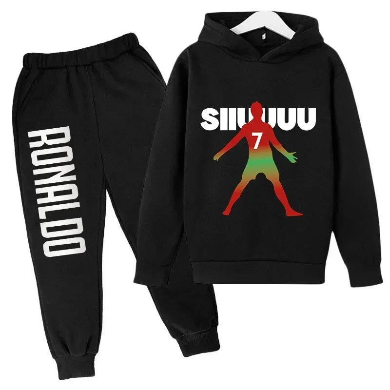 Spring Autumn New Cristiano Ronaldo Pattern Printed Children's Clothing 2-piece Set Hoodie Sweatpants Children's Suit 2-14 Years