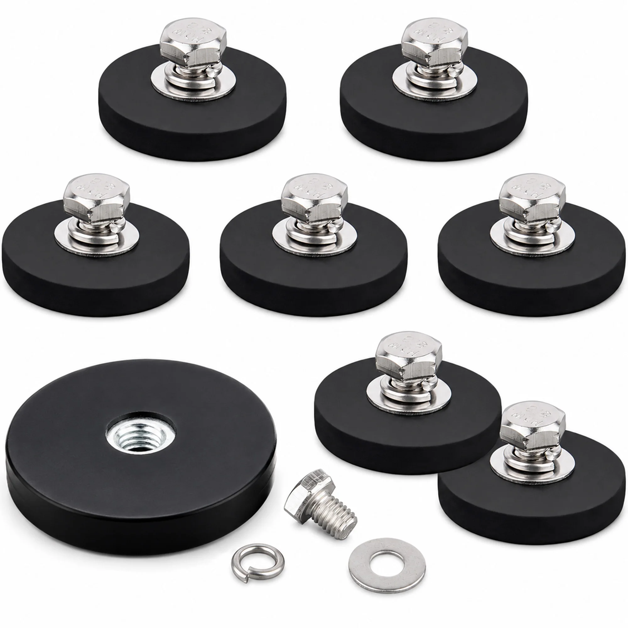 8PCS 40lbs Permanent Rubber Coated Magnet with M6 Female Hole,Anti-Scratch Mounting Magnet Heavy Duty for LED Lights,Camera