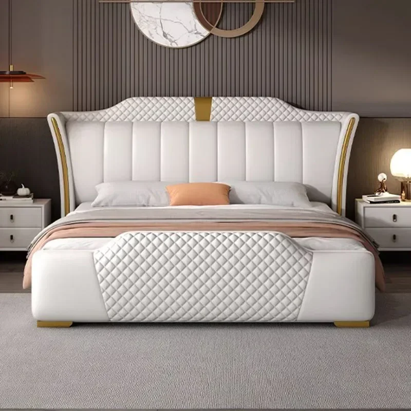 

Nordic Luxury Bedroom Bed Queen Size King White Cheap Modern Twin Bed Wood Faux Leather Letto Matrimoniale Bedroom Furniture