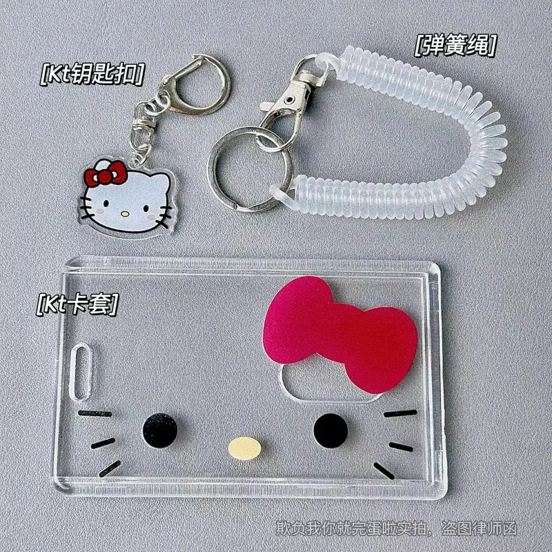 Hello Kitty porta carte di credito Cartoon Cute Badge porta carte di credito Badge porta carte di credito portachiavi donna custodie per carte Bus