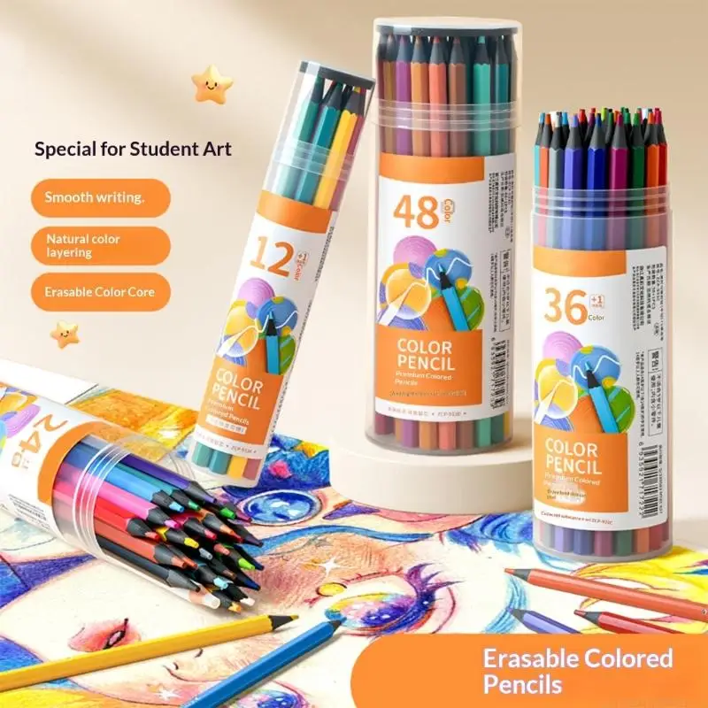 

D5BB Professional Woodless Pencils Erasable Oil Based Colored Sketching Pencils for Artist Coloring Book Art Drawing Doodling