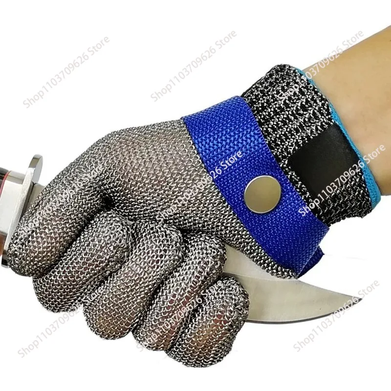 High-quality slaughterhouse food-grade chain anti-cut meat five-finger stainless steel ring metal mesh gloves