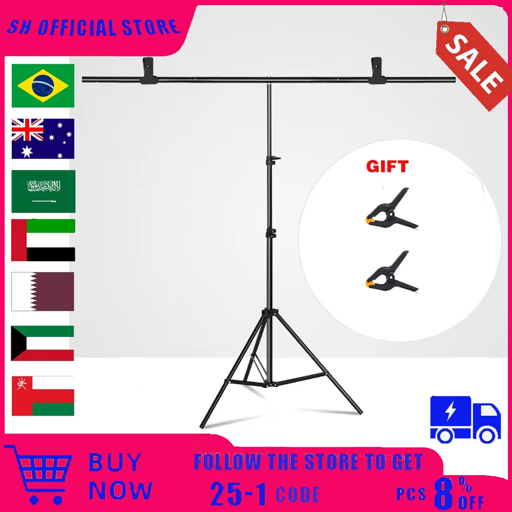 SH Photography1.5*2/2*2M T-Shape Backdrop Background Stand Frame Support System Kit For Photo Studio Video Chroma Key With Party