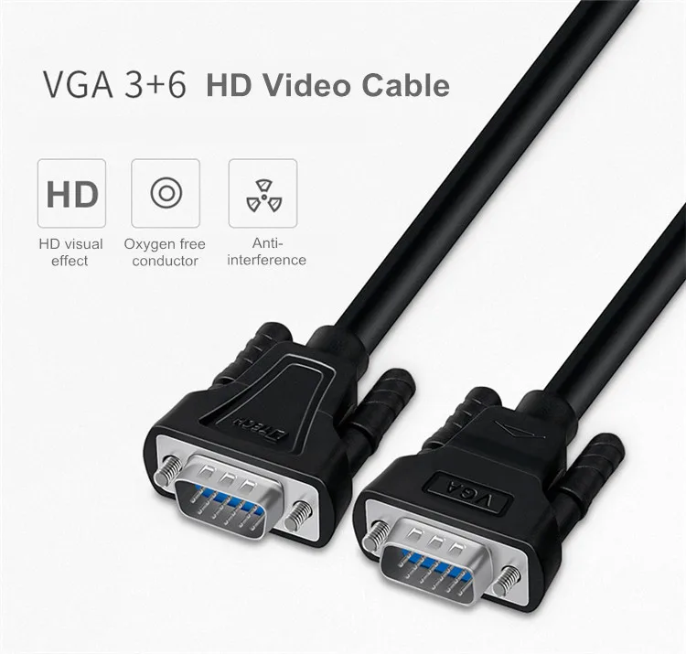 3PCS DETCH Schwarz VGA 3 + 6 HD Kabel 3M 1080P Stecker Auf Stecker Video VGA Kabel unterstützung Win7/8/10