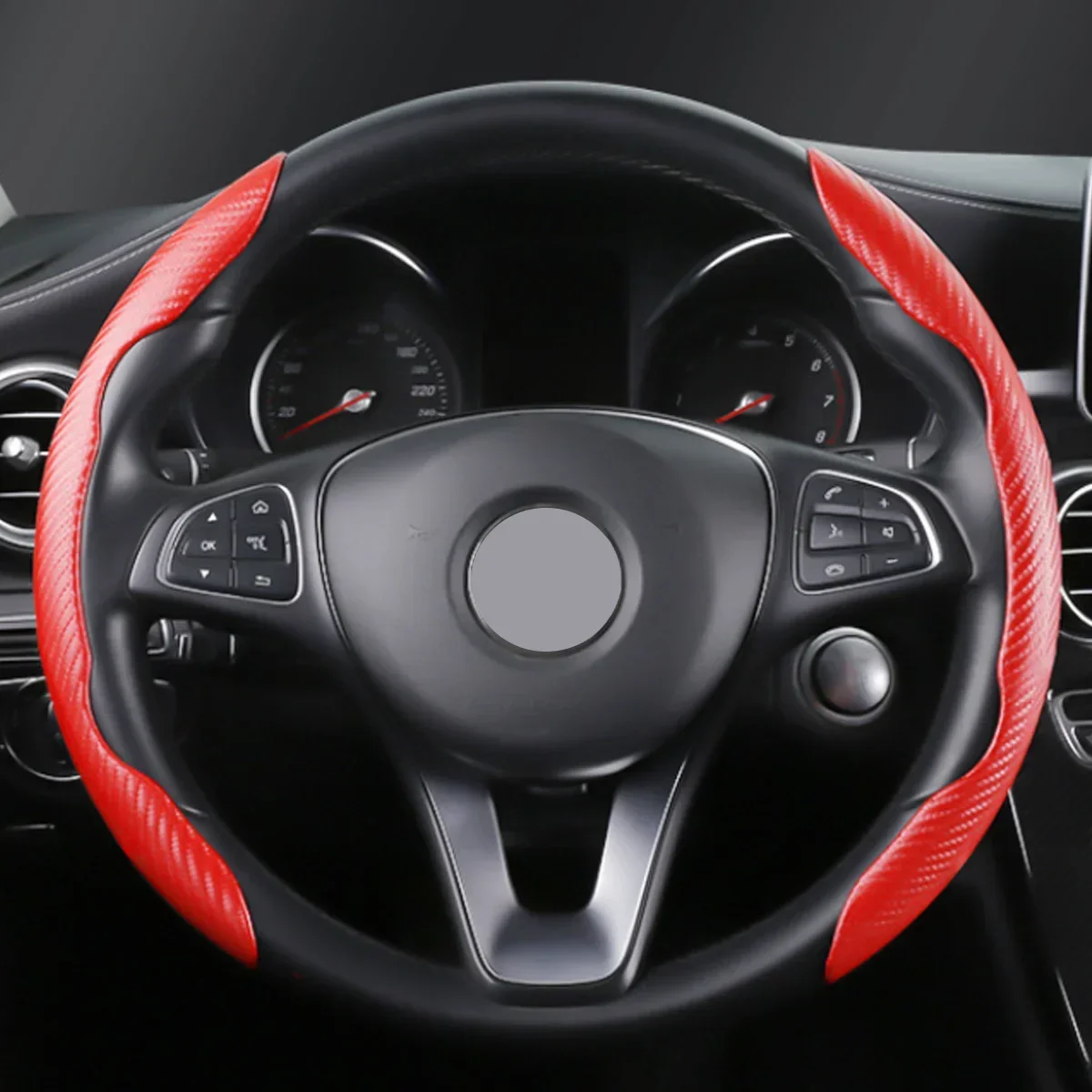 Ultra Thin Carbon Fiber Car Steering Wheel Cover 38cm/15Inch Non-slip Silica Gel Steering Wheel Booster