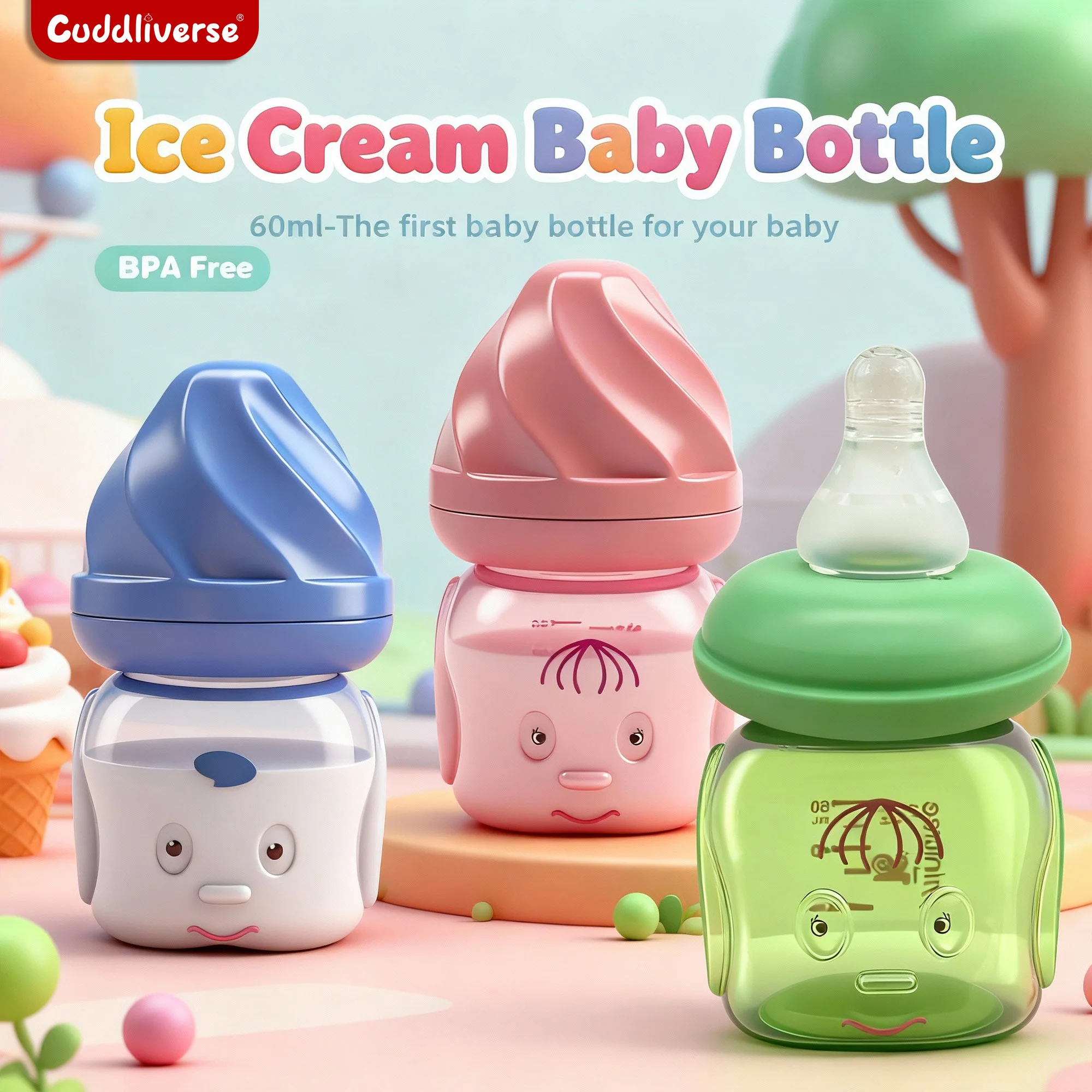 

[мини-бутылочка для новорожденных] 60 мл, бутылка для сока и напитка из полипропилена, милая кукла-мороженое в форме ребенка, обучающая чашка для питья, портативная, компактная