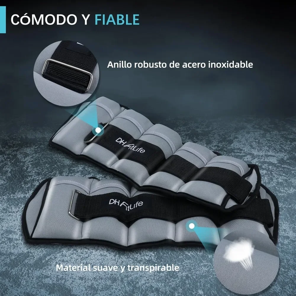 DH FitLife Juego de 2 pesas para tobillo، con pesos ajustables para piernas y brazos، 2 variciones، 2,5 كجم y 4,5 كجم، pesas para