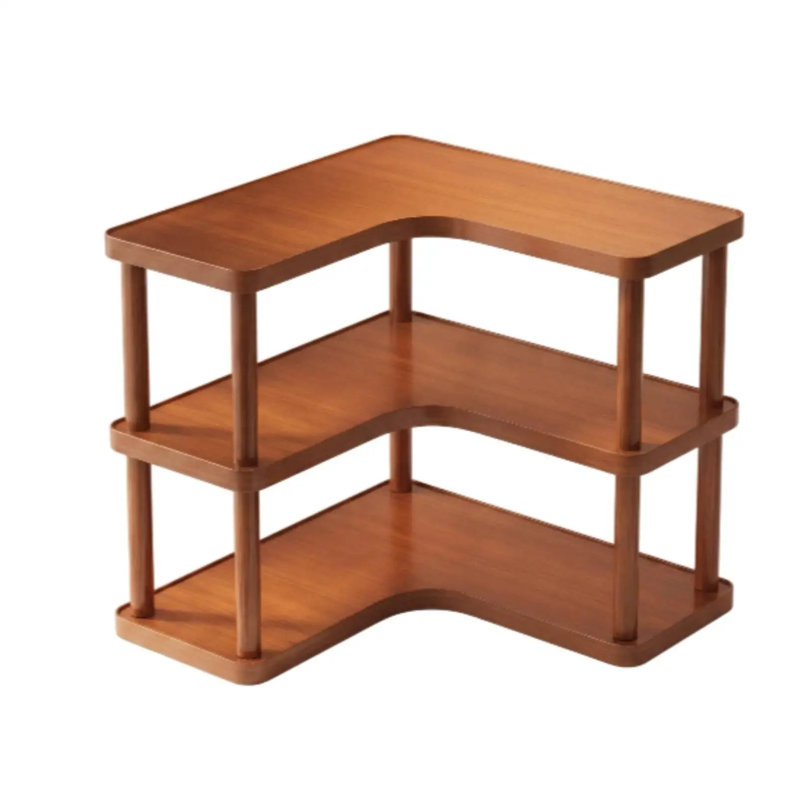 Three Tier Bamboo Corner Desk Organizer Tabletop Three Tier Corner Shelf Tea Brown for Wall