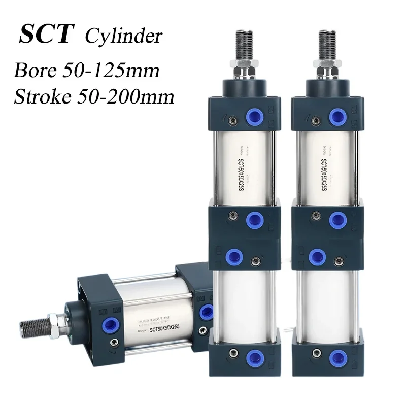 HLH SCT50/63/80/100/125*50 75 100 125 150 SCT Multiplier Pneumatic Cylinder Standard Adjustable Stroke Multi Position High Thrus