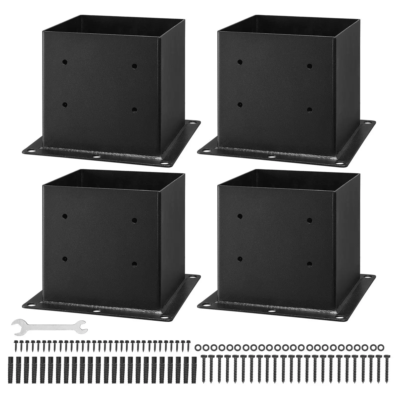 4x4 Post Base 4 Pcs, Inner Size 3.6x3.6 inch / 92x92 mm Brackets, Heavy Duty Carbon Steel Decking, Wood for Pavilion Railing