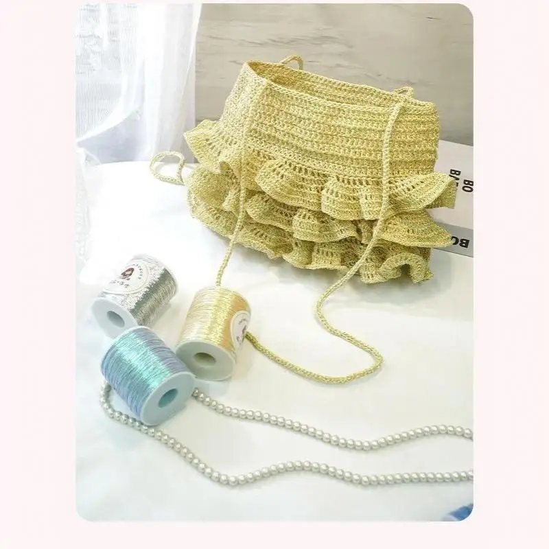 Luxuriöser Silberfaden 1mm Funkelnd DIY Handgemachte Handtasche Häkeltasche Webfaden Zarter Silberfaden Handgefertigtes Kunsthandwerk – Detail 8