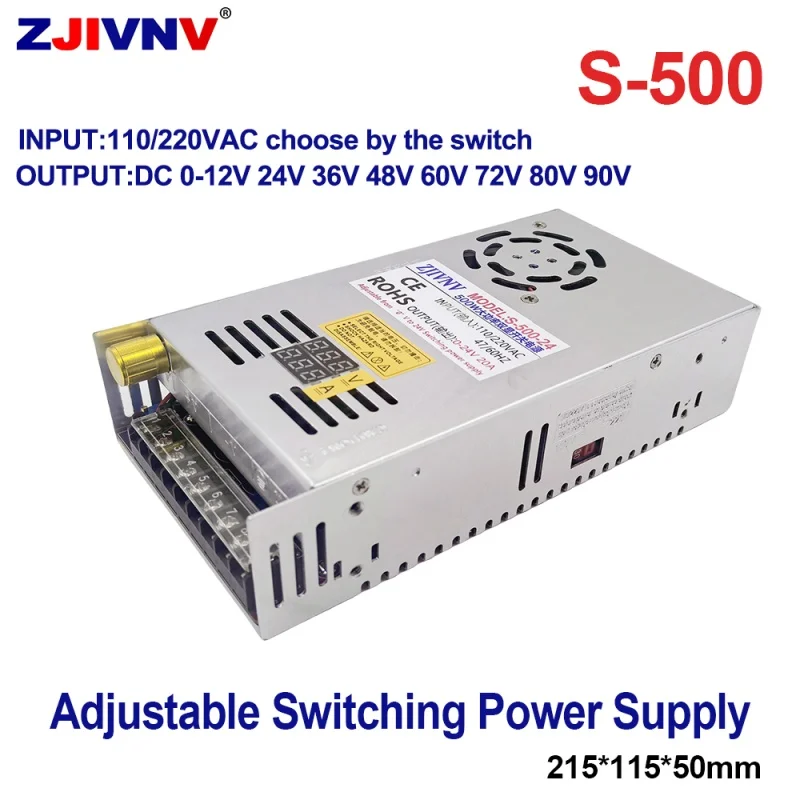 500W Dual Display Switching Power Supply AC-DC Adjust voltage and current 0-12V 0-41.6A 24V 36V 48V 10.4A 60V 72V 80V 90V S-500