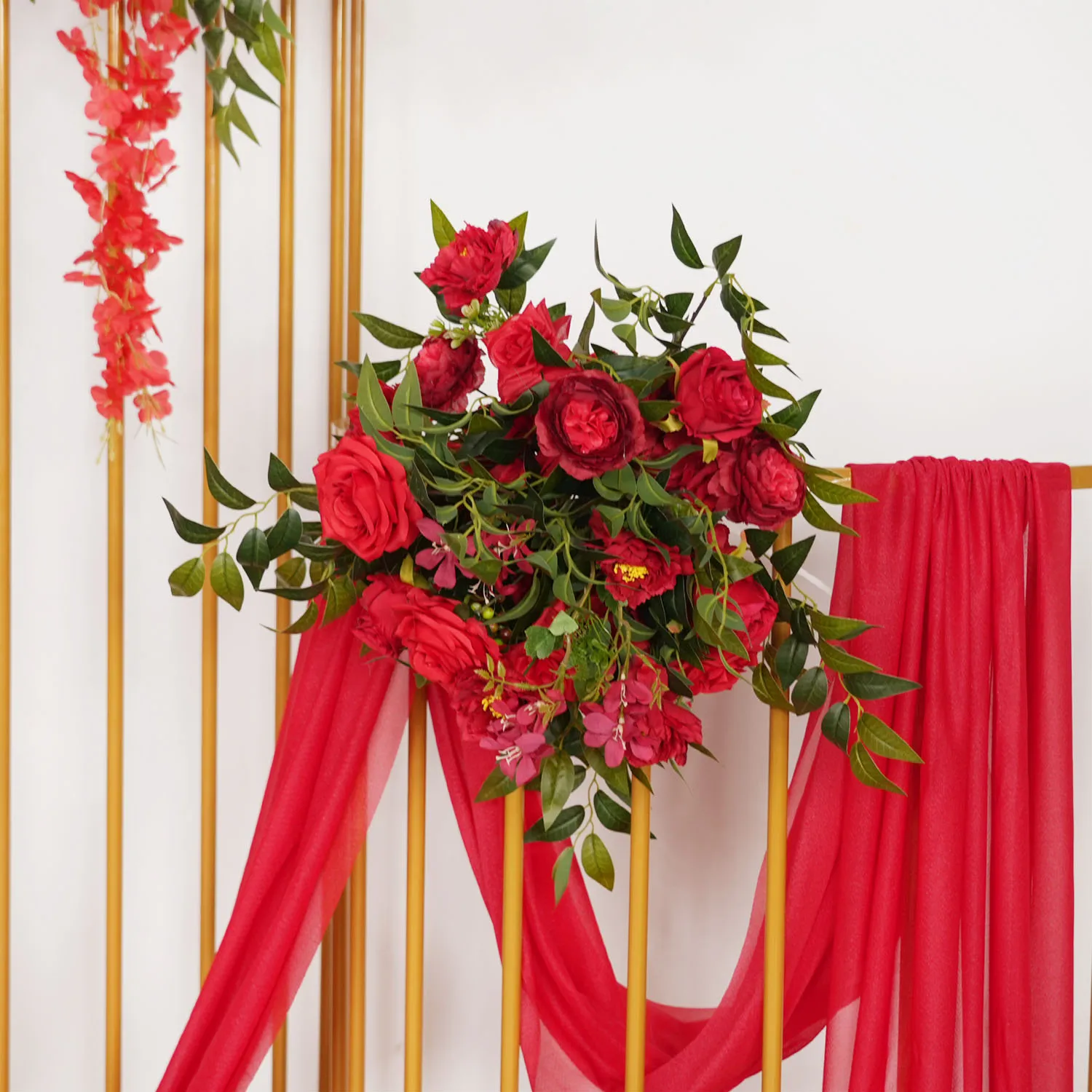

Uflower Red Rose Artificial Flower Row Hanging Corner Table Centerpiece Ball Flowers Wedding Backdrop Arch Deco Floral Party