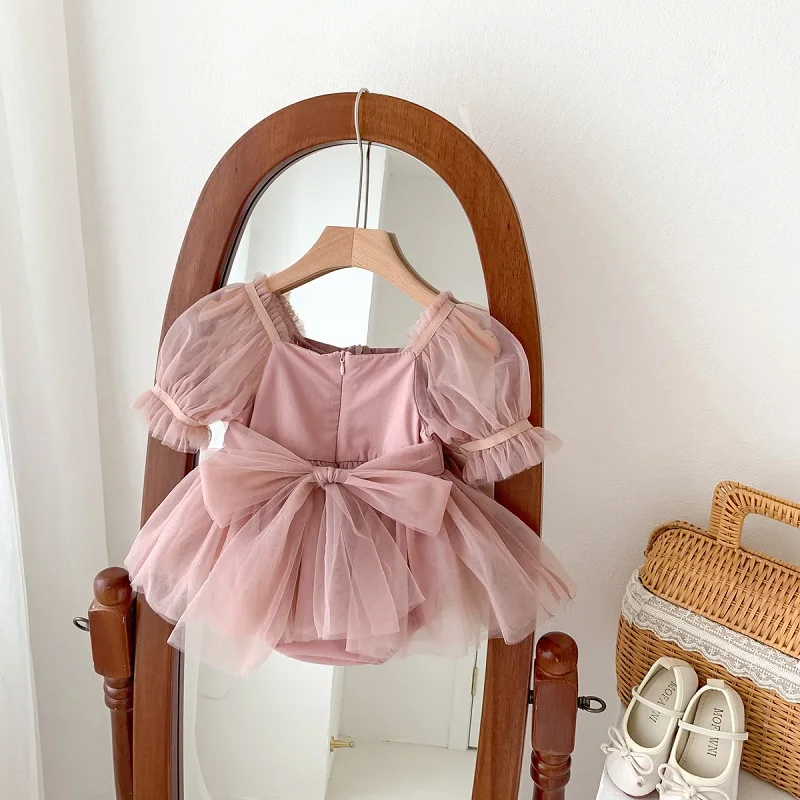 2024 Summer Baby Clothes 0 to 12 months One Year Lace Bubble Sleeves Girl Baby Princess Dress Girl Bodysuit for Newborn