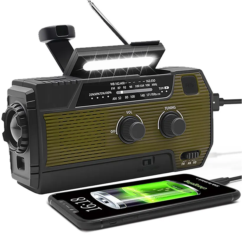 Портативное FM-радио с функцией Power Bank 4000 мАч, AM/FM, на солнечной батарее, для выживания, с LED-фонариком, SOS-сигналом, ночное аварийное радио