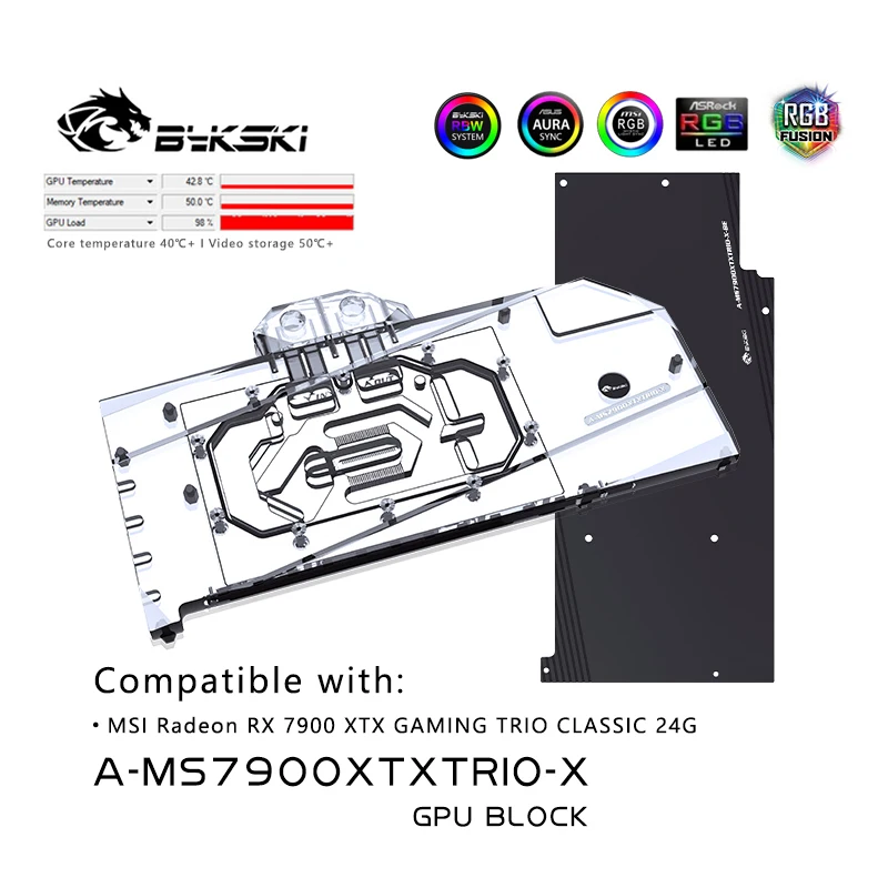 

Bykski GPU Block For MSI Radeon RX 7900 XTX Gaming TRIO CLASSIC 24G VGA Water Cooling Block Copper Radiator,A-MS7900XTXTRIO-X