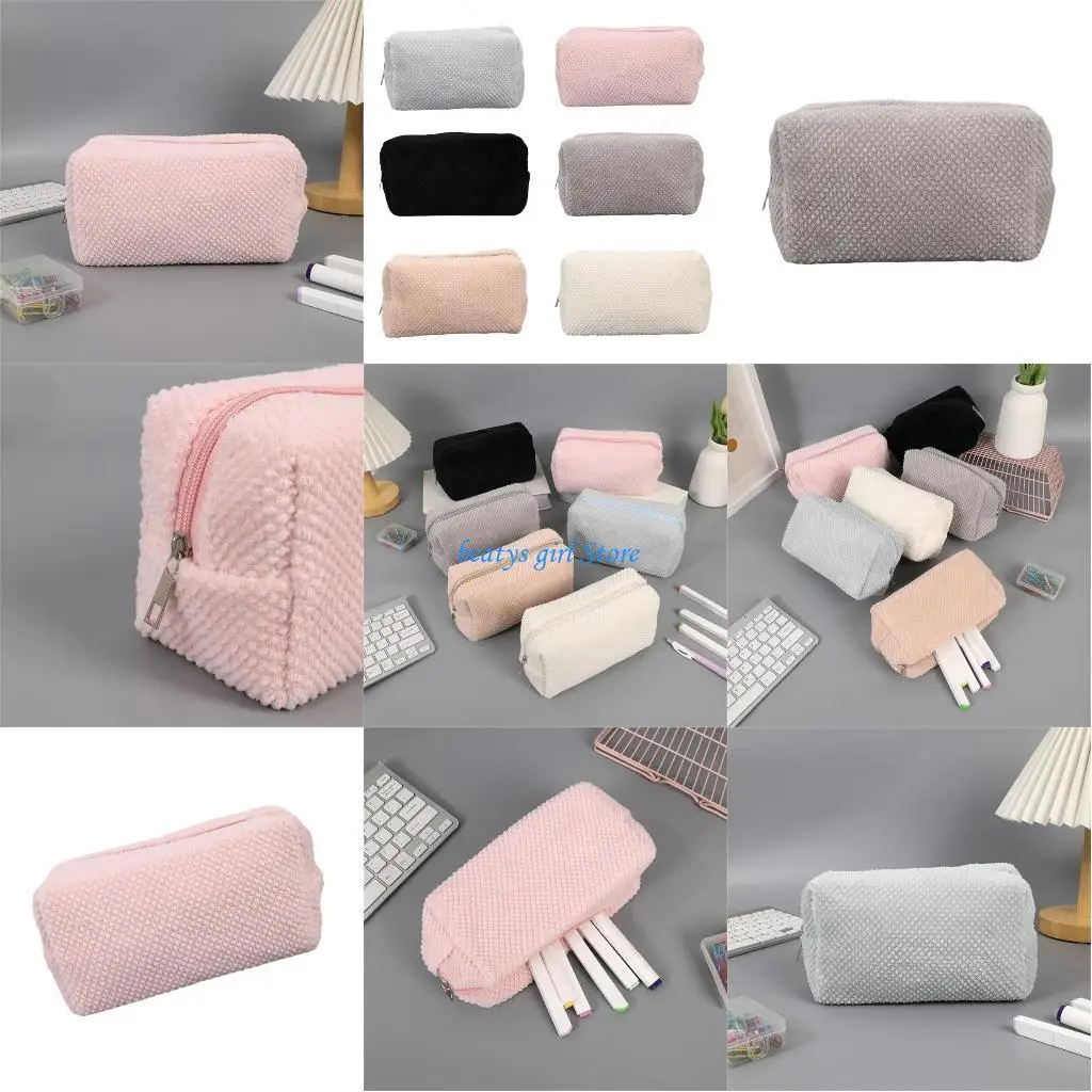 

C7AB Large Capacity Pen Case Plush Pen Pouches Multifunctionnal Pencil Case Travel Cosmetic Storage Bag for Girl