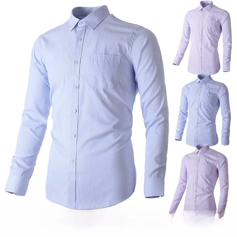 سترة رجالية طويلة مخططة من ألياف البوليستر بقصة ضيقة ومقاومة للاهتراء، ملابس يومية بياقة مربعة مفتوحة #1