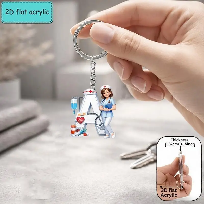 Acrylic Nurse Keychain 2D Printed Light Weight 26 Alphabet for ER ICU Nurse Appreciation Gift Sets