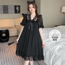 Hot Summer Sweet Lace Princess Short Sleeve Cotton Nightgowns for Women Korean Cute Sleepwear Night Dress Nightdress Home Nighty