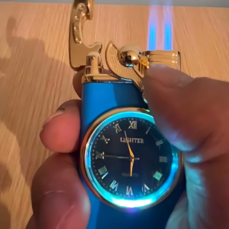 Swing Arm Windproof Gas Lighter Watch Cigar Lighter Outdoor Jet Double Tube Lighter Men's Cigarette Accessories Smoking Tool