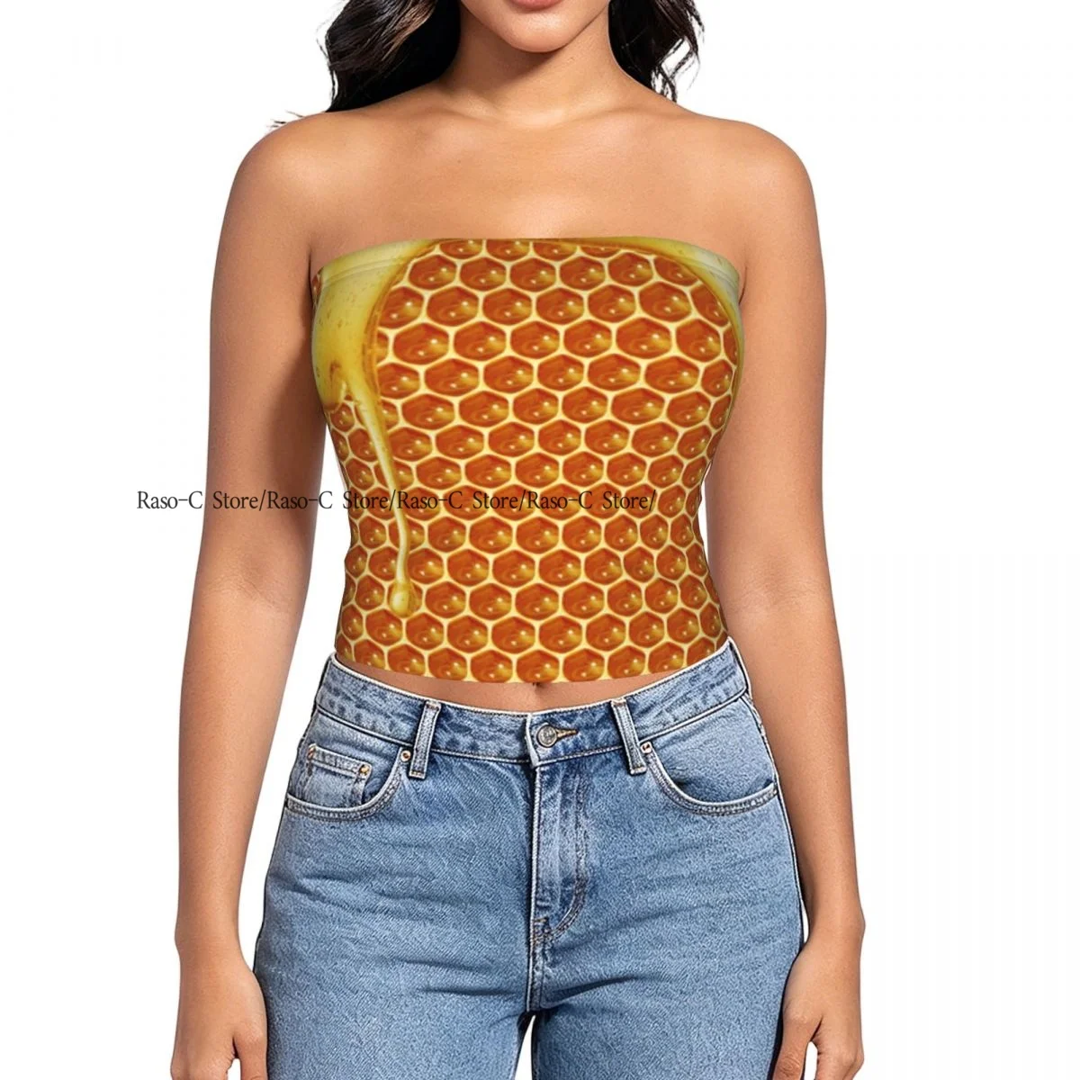 Strapless Sexy Tube Tops Summer Outfits Women Backless Shoulder Wrap Honeycomb Form And Bees Female Crop Top