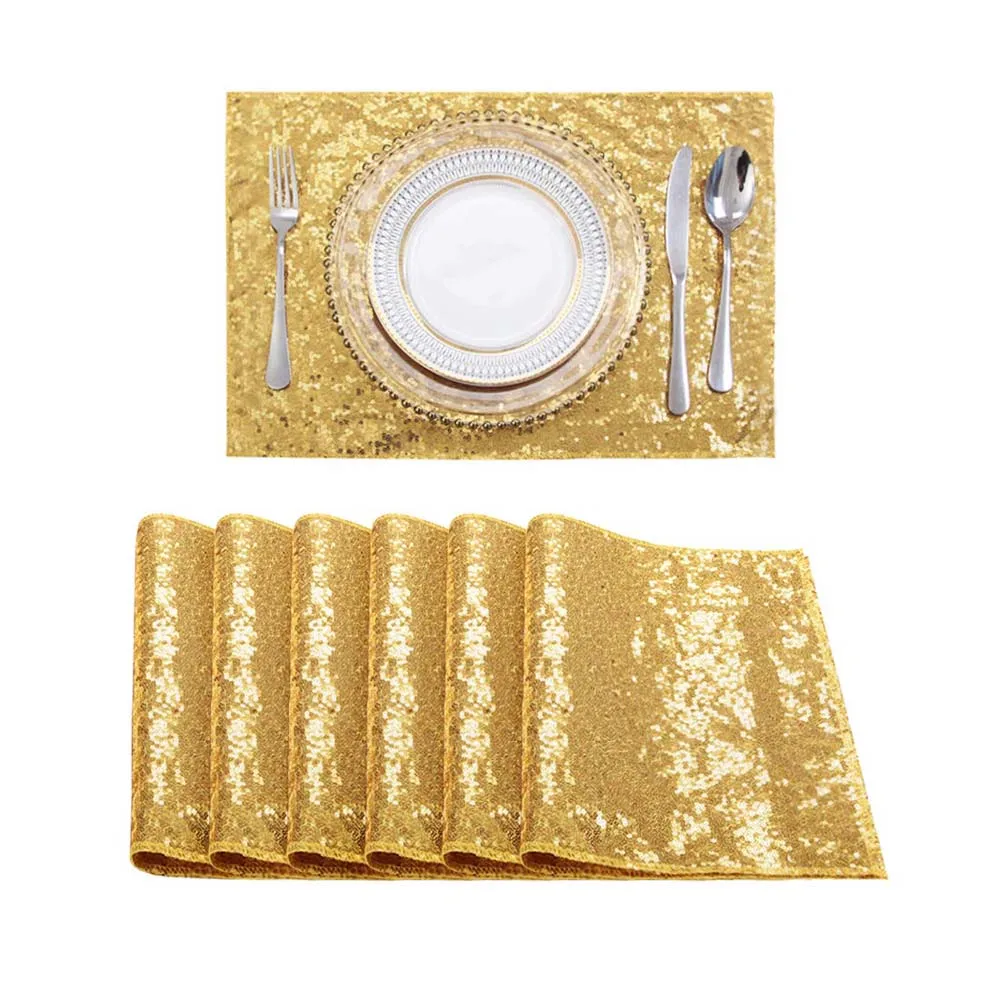 4pcs Sequin Placemats Dining Table Mats Heat Resistant Non-Slip Glitter Place Mats for Party Kitchen Wedding Dinner Table Decor