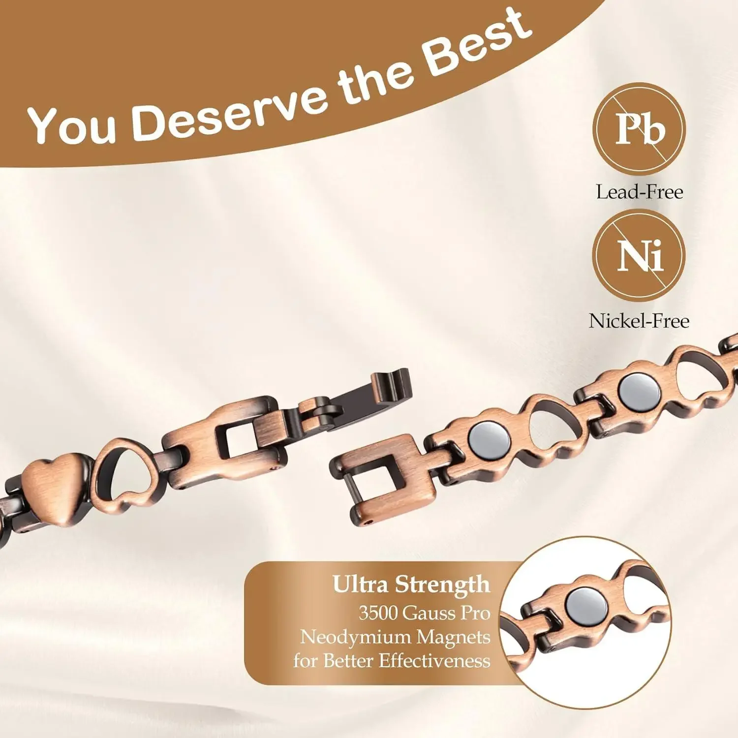ARADOO Premium Pure Copper Bracelets For Women Love Heart Design Magnetic Wristband Jewelry Gifts