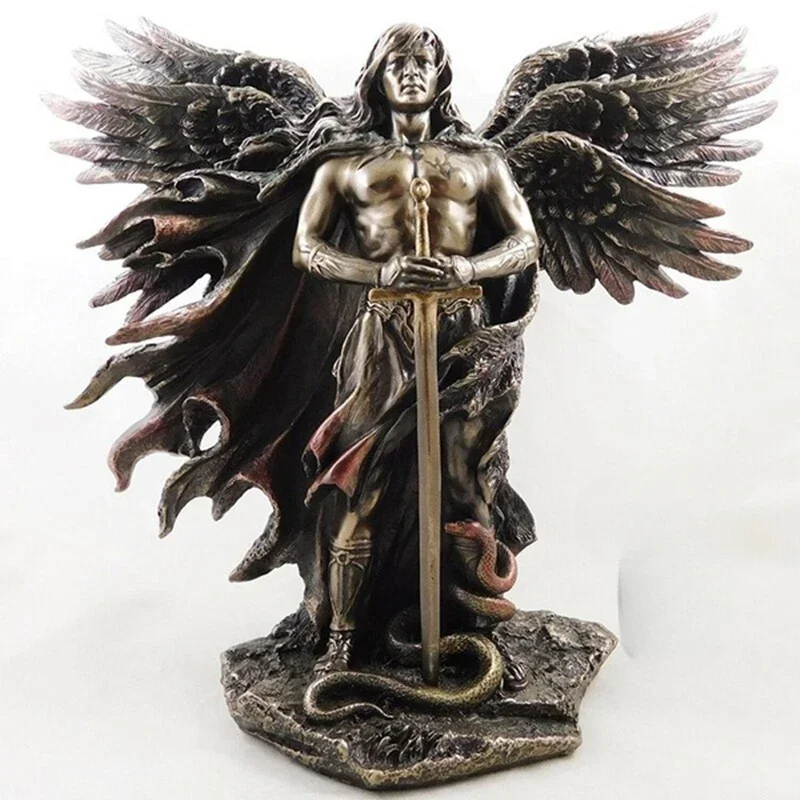 New Bronze Warrior Statue Faith Figurines Angel Monument  Judaism Guardian Angel Sculpture Resin Crafts Home Interior Decor